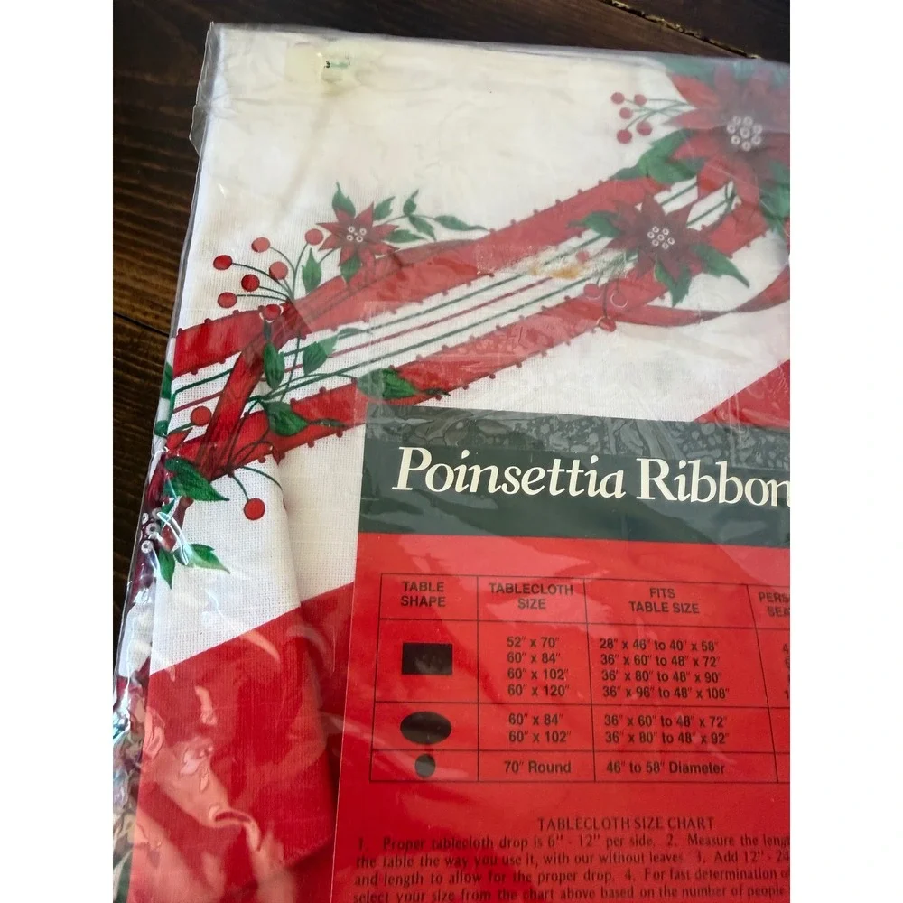 Bardwil Fine Linens Poinsettia Ribbon Round Tablecloth 70 Inch Christmas Holiday
